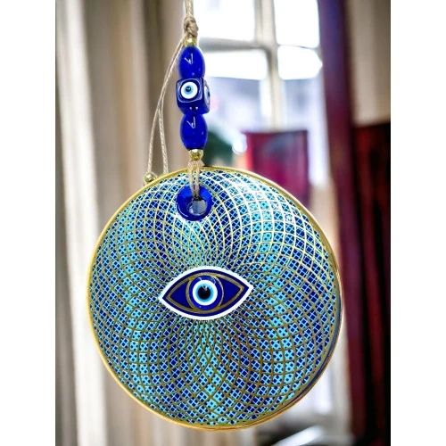 İşlemeli Geometrik Nazar Boncuklu Cam Duvar Süsü - Resim 3