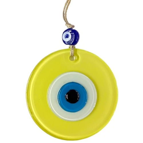 Mini Boy Sarı Nazar Boncuklu Duvar Süsü 10 Cm Cam Duvar Dekoru - Resim 2