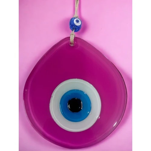 Mavi Nazar Boncuklu Pembe Renk Nazar Boncuklu Damla Desen El Yapımı Duvar Süsü ürün görseli