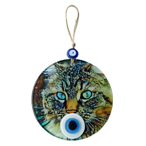 Nazar Boncuklu Füzyon Cam Kedi Duvar Süsü - Resim 2