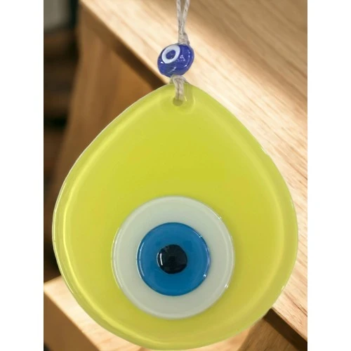 Mavi Nazar Boncuklu Sarı Renk Nazar Boncuklu Damla Desen El Yapımı Duvar Süsü - Resim 2