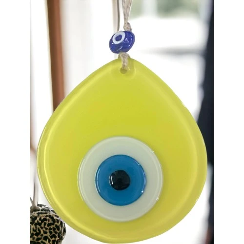 Mavi Nazar Boncuklu Sarı Renk Nazar Boncuklu Damla Desen El Yapımı Duvar Süsü - Resim 4