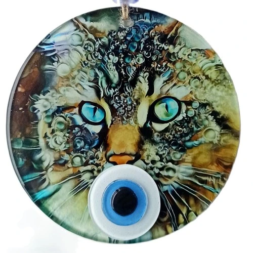 Nazar Boncuklu Füzyon Cam Kedi Duvar Süsü ürün görseli
