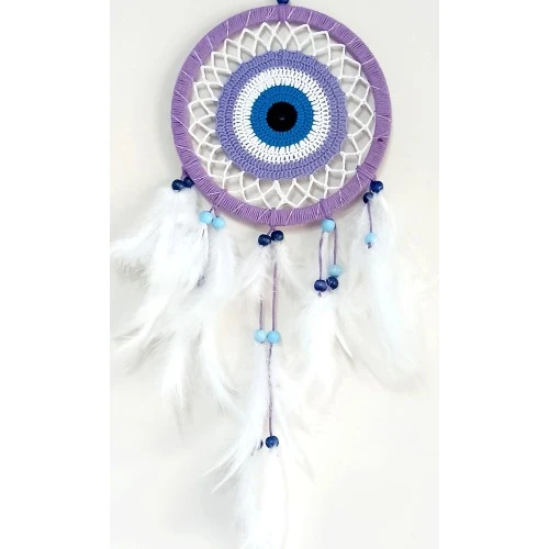 Nazar Boncuğu Motifli Lila Rengi Dream Catcher Düş Kapanı Duvar Süsü - 1