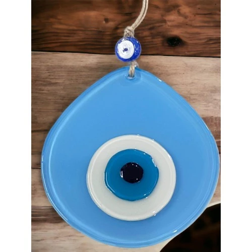 Mavi Nazar Boncuklu Açık Mavi Renk Nazar Boncuklu Damla Desen El Yapımı Duvar Süsü - Resim 3