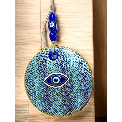 İşlemeli Geometrik Nazar Boncuklu Cam Duvar Süsü - Resim 2