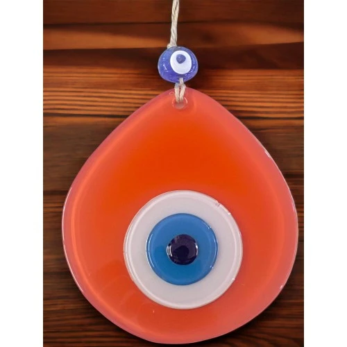 Mavi Nazar Boncuklu Turuncu Renk Nazar Boncuklu Damla Desen El Yapımı Duvar Süsü ürün görseli