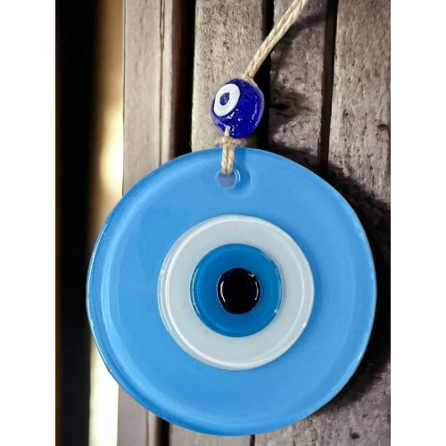 Mini Boy Bebe Mavisi Nazar Boncuklu Duvar Süsü 10 Cm Cam Duvar Dekoru - Resim 3