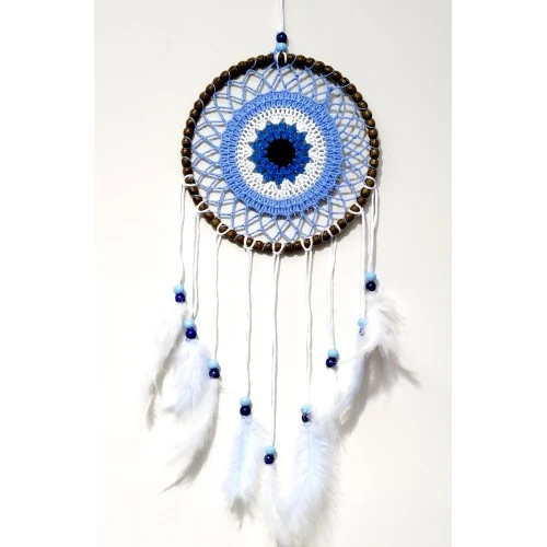 Nazar Boncuğu Motifli El Yapımı Buz Mavisi Renginde Düş Kapanı Duvar Süsü - Resim 2