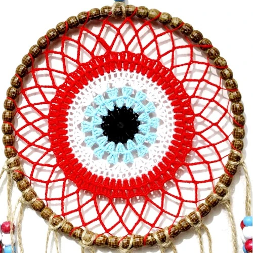 Kırmızı Motifli Renkli Boncuklu El Yapımı Duvar Süsü - Resim 2