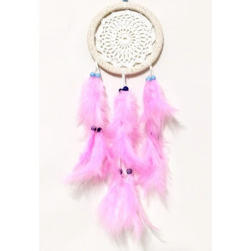 Pembe Kuş Tüylü Dream Catcher El Yapımı Rüya Kapanı Duvar Süsü - Resim 3