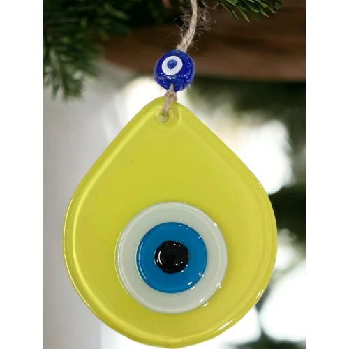 Orta Boy Sarı Damla Desen Nazar Boncuklu Duvar Dekoru Cam Duvar Süsü ürün görseli