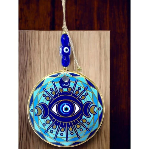 Tek Gözlü Piramit Desenli Nazar Boncuklu Duvar Süsü Cam Duvar Dekoru ürün görseli