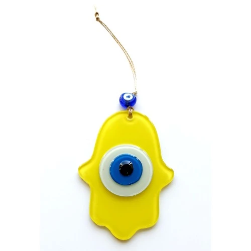 Nazar Boncuklu Sarı Fatma Ana Bereket Eli Cam Duvar Süsü - Resim 2