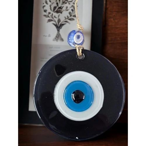 Siyah Nazar Boncuklu Duvar Süsü 10 Cm Cam Duvar Dekoru ürün görseli