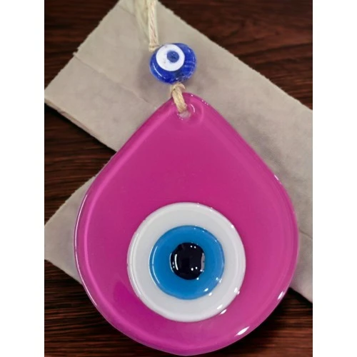 Orta Boy Pembe Damla Desen Nazar Boncuklu Duvar Dekoru Cam Duvar Süsü - Resim 3