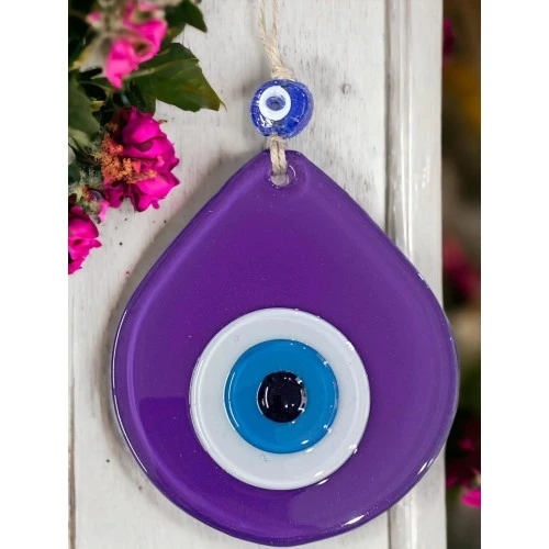 Orta Boy Mor Damla Desen Nazar Boncuklu Duvar Dekoru Cam Duvar Süsü - Resim 4