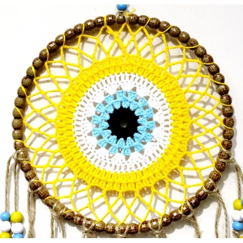 Sarı Motifli Renkli Boncuklu El Yapımı Duvar Süsü - Resim 2