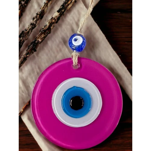 Pembe Nazar Boncuklu Duvar Süsü 10 Cm Cam Duvar Dekoru - 3