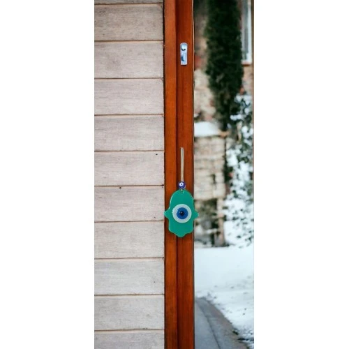 Nazar Boncuklu Jade Yeşili Fatma Ana Bereket Eli Cam Duvar Süsü ürün görseli