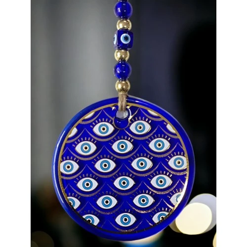 Yaldızlı Gözlerle Motiflendirilmiş Nazar Boncuklu Duvar Süsü Cam Duvar Dekoru - Resim 2