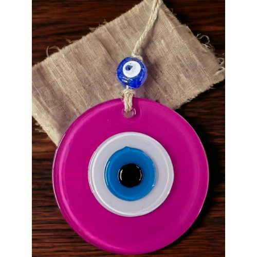Pembe Nazar Boncuklu Duvar Süsü 10 Cm Cam Duvar Dekoru - 2