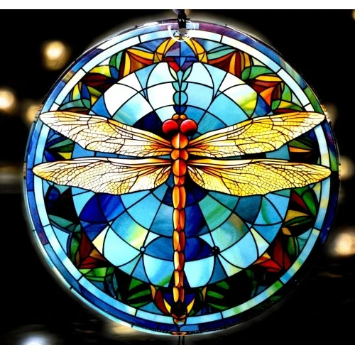 Yusufçuk Kuşlu 23 Santimetre Çapında Füzyon Cam Duvar Süsü - Resim 3