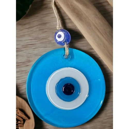 Şeffaf Mavi Nazar Boncuklu Duvar Süsü 10 Cm Cam Duvar Dekoru - Resim 4