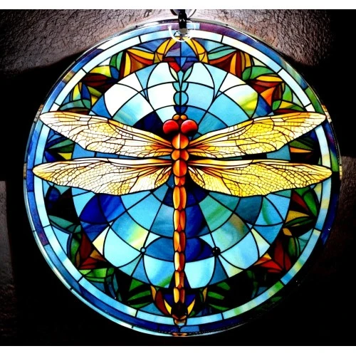 Yusufçuk Kuşlu 23 Santimetre Çapında Füzyon Cam Duvar Süsü - Resim 2