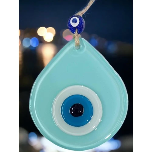 Orta Boy Turkuaz Damla Desen Nazar Boncuklu Duvar Dekoru Cam Duvar Süsü ürün görseli