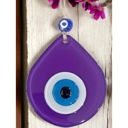 Orta Boy Mor Damla Desen Nazar Boncuklu Duvar Dekoru Cam Duvar Süsü - Resim 2