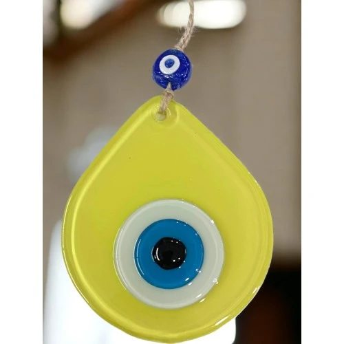 Orta Boy Sarı Damla Desen Nazar Boncuklu Duvar Dekoru Cam Duvar Süsü - Resim 3