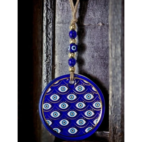 Yaldızlı Gözlerle Motiflendirilmiş Nazar Boncuklu Duvar Süsü Cam Duvar Dekoru - Resim 4