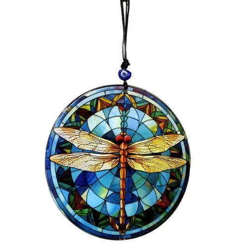 Yusufçuk Kuşlu 23 Santimetre Çapında Füzyon Cam Duvar Süsü - Resim 4