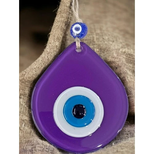 Orta Boy Mor Damla Desen Nazar Boncuklu Duvar Dekoru Cam Duvar Süsü - Resim 3