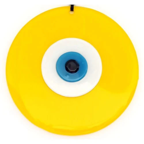 Sarı Renk Nazar Boncuklu 20 Santimetre El Yapımı Cam Duvar Süsü - Resim 3