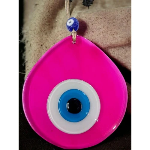 Orta Boy Şeffaf Pembe Damla Desen Nazar Boncuklu Duvar Dekoru Cam Duvar Süsü - Resim 4