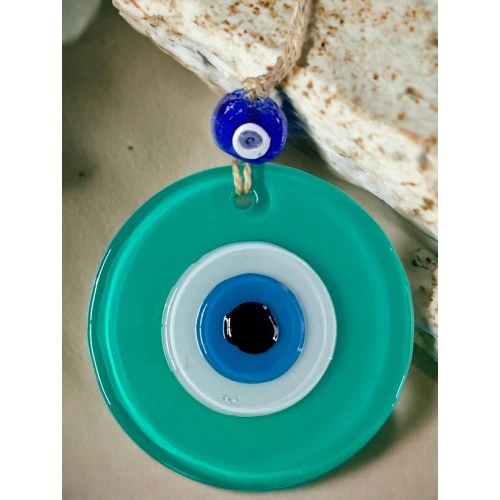 Yeşil Nazar Boncuklu Duvar Süsü 10 Cm Cam Duvar Dekoru - Resim 2