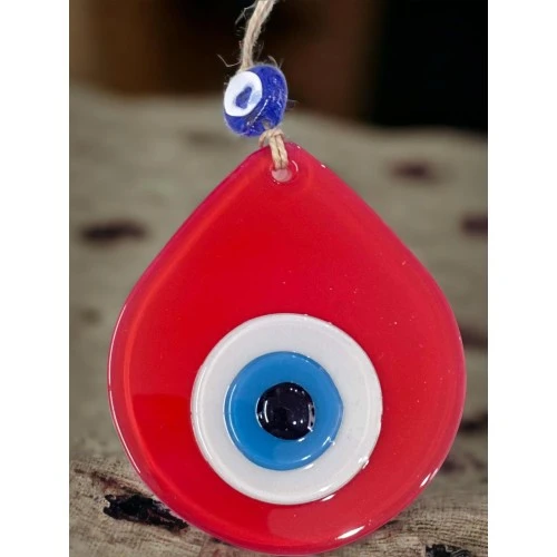 Orta Boy Kırmızı Damla Desen Nazar Boncuklu Duvar Dekoru Cam Duvar Süsü ürün görseli