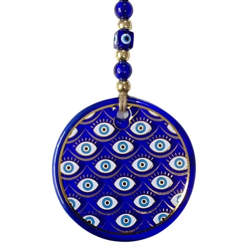 Yaldızlı Gözlerle Motiflendirilmiş Nazar Boncuklu Duvar Süsü Cam Duvar Dekoru ürün görseli