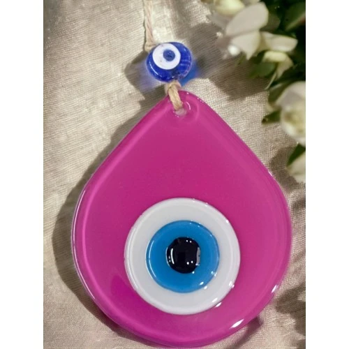Orta Boy Pembe Damla Desen Nazar Boncuklu Duvar Dekoru Cam Duvar Süsü ürün görseli