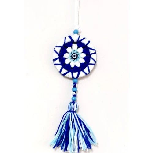 Ponponlu Nazar Boncuğu Desenli El Yapımı Mini Kapı, Duvar ve Araba Süsü ürün görseli