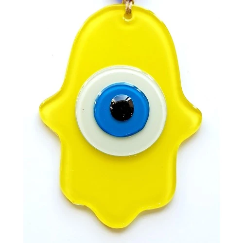 Nazar Boncuklu Sarı Fatma Ana Bereket Eli Cam Duvar Süsü ürün görseli