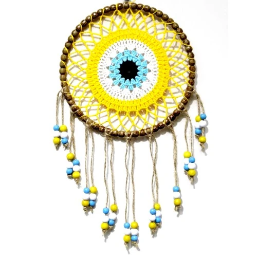 Sarı Motifli Renkli Boncuklu El Yapımı Duvar Süsü - Resim 3