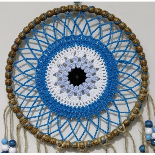 Petrol Mavisi Motifli Renkli Boncuklu El Yapımı Duvar Süsü - Resim 3