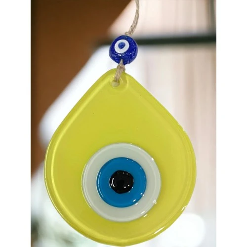 Orta Boy Sarı Damla Desen Nazar Boncuklu Duvar Dekoru Cam Duvar Süsü - Resim 2