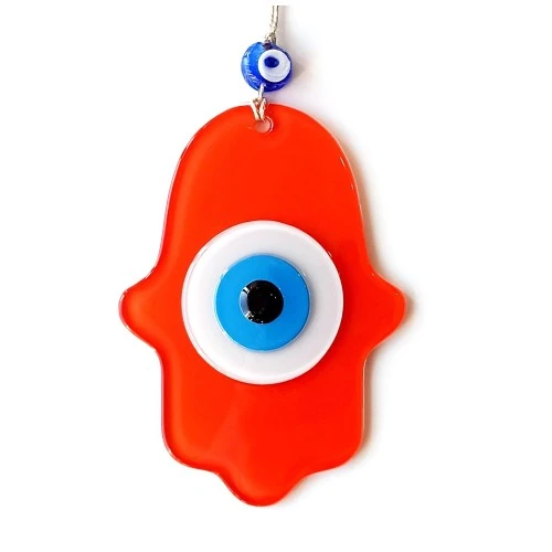 Nazar Boncuklu Turuncu Fatma Ana Bereket Eli Cam Duvar Süsü - Resim 3