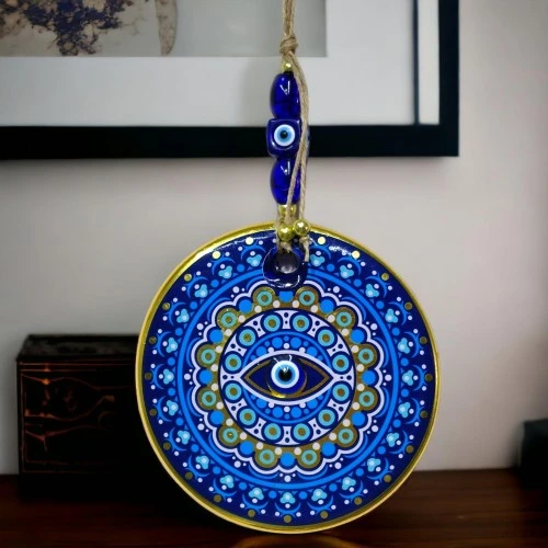 Yaldızlı Nazar Boncuklu Mavi Pembe Renkli Duvar Süsü Cam Duvar Dekoru ürün görseli