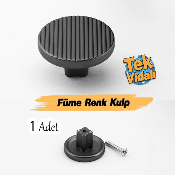 Tek Vidalı Çizgili Lüks Füme Renk Düğme Metal Kulp Çekmece Mobilya Mutfak Dolabı Dolap Kulbu Kulplar - Resim 3
