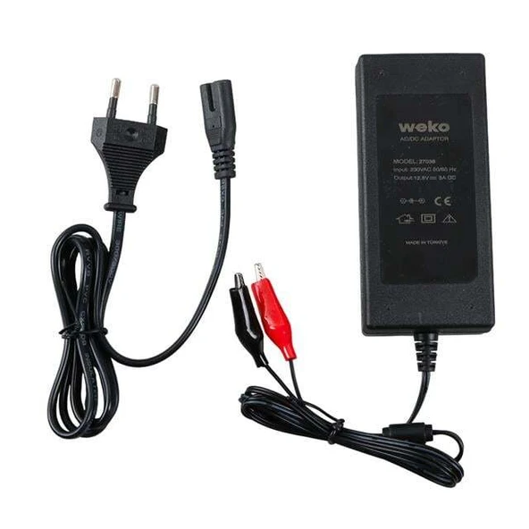 Weko 12.6 Volt - 3 Amper Krokodil Uçlu Ledli Yerli Üretim Masaüstü Şarj Adaptörü - Resim 3